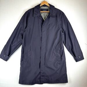 Lands End Button Front Trench Coat Jacket Overcoat Lightweight Navy Sz M 38/40